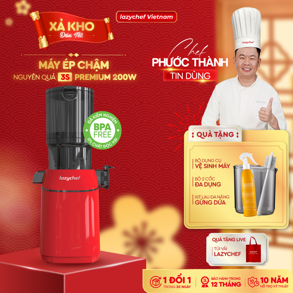 [KOC LIVE] Máy Ép Chậm Nguyên Quả Premium 3S Lazychef, Máy Làm Kem, Bảo Hành Chính Hãng 12 tháng