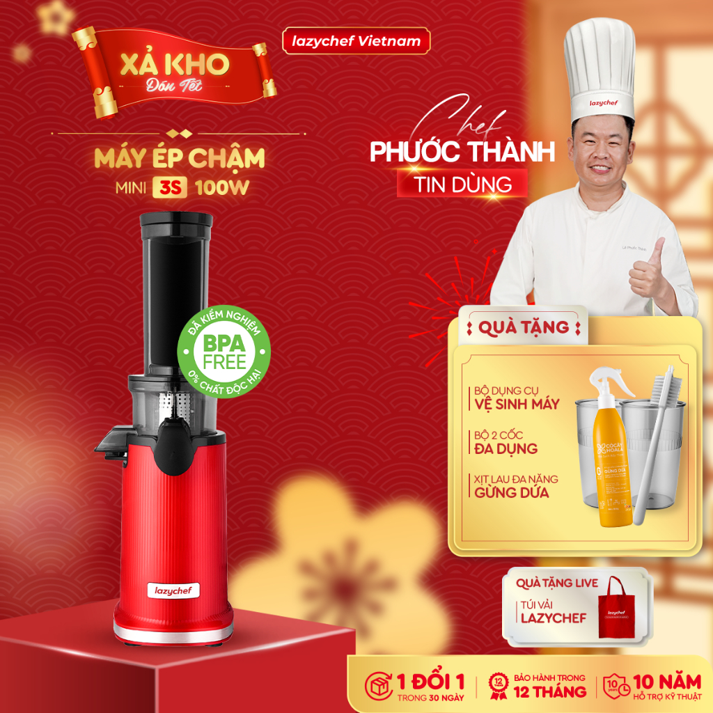 Máy ép chậm mini 3s Lazychef 100W, máy ép trái cây mini, nhỏ gọn, tiện lợi, bảo hành chính hãng 12 t