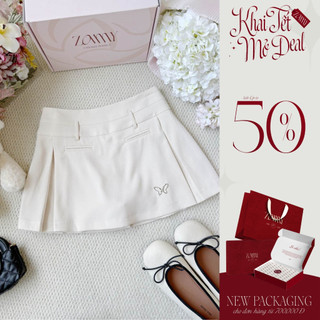  ZAMYSHOP - Chân váy thiết kế xếp ly sườn đính tag kim loại cách điệu tiểu thư thanh lịch 