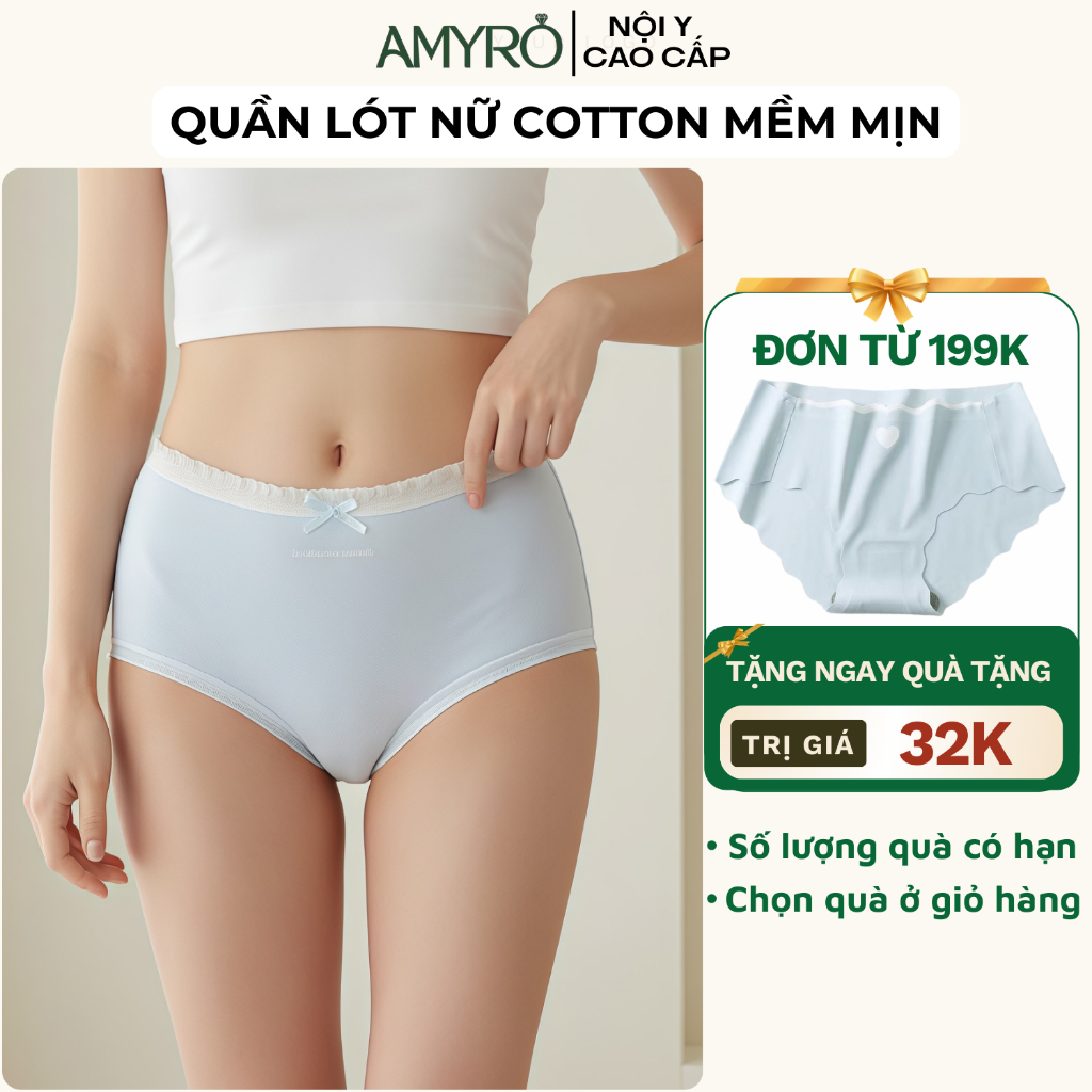 Quần Lót Nữ Cotton Mềm Mịn -  Quần Chip Nữ Thiết Kế Nơ Nhỏ Dễ Thương AMYRO L4119