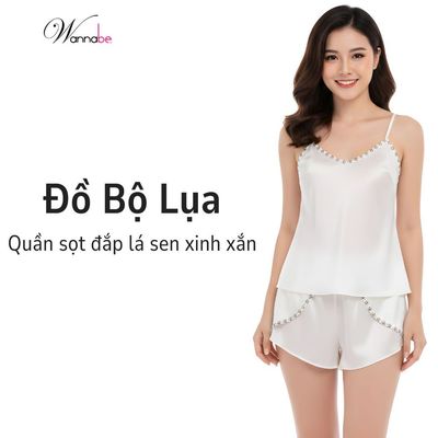 Đồ bộ mặc nhà lụa WANNABE đồ bộ nữ quần short đắp chéo lá sen viền ren hoa nhí xinh xắn BSS02