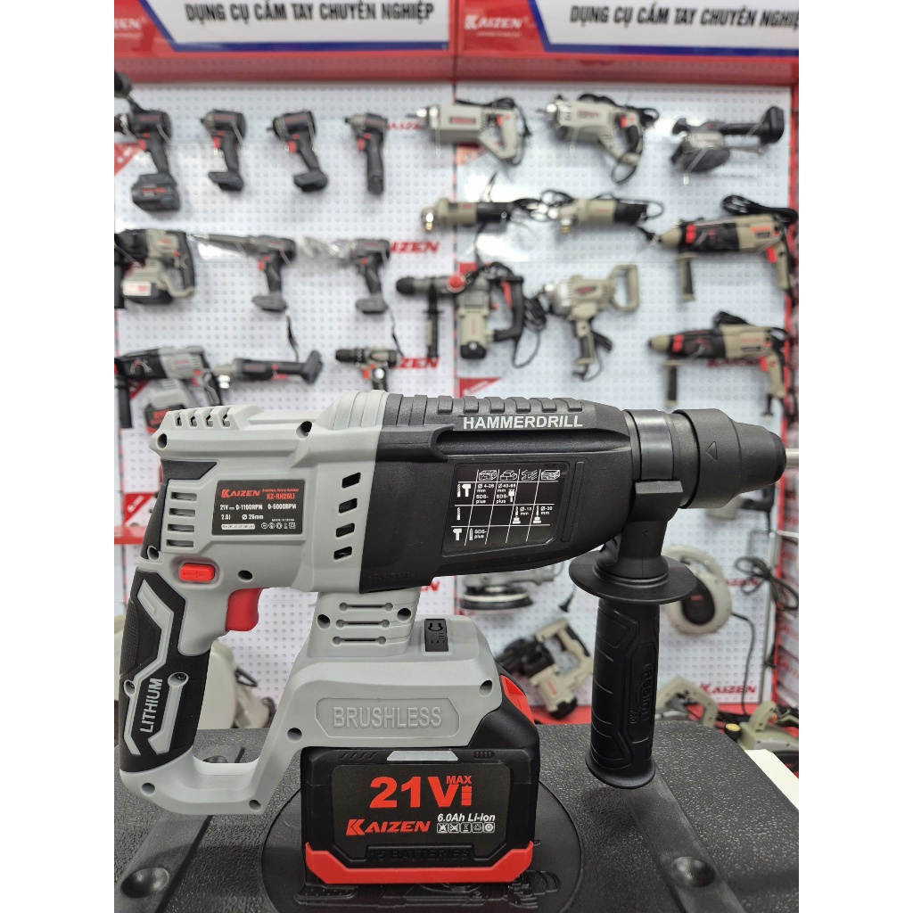 Bộ Máy Khoan Bê Tông Pin Kaizen KZ-RH26LI 21V – Khoan 26mm – 4 CN | Chính Hãng - Bảo Hành 6 Tháng