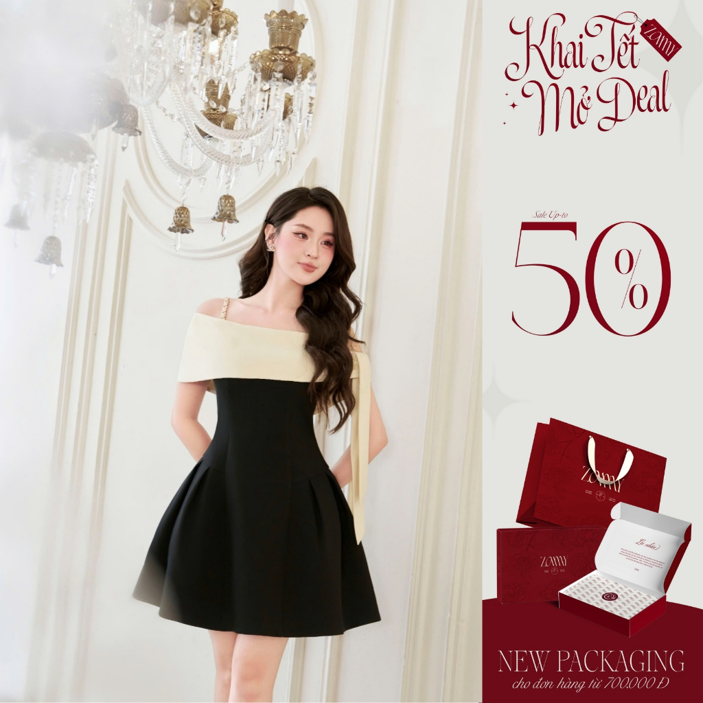 ZAMY SHOP - Váy TK trễ vai 2s xích nơ lệch đầm slay ăn cưới,váy body nữ tôn dáng,váy nữ 2025 mẫu mới