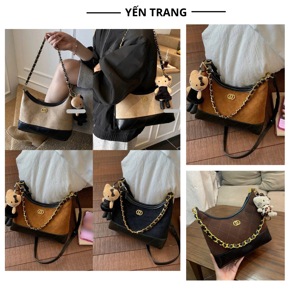 Túi xách nữ cầm tay, túi đeo vai phối da lộn cao cấp, sang chảnh