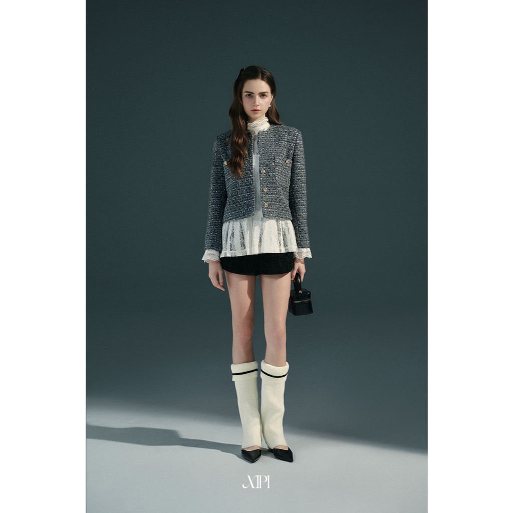 Lorita Coat - Áo Tweed Kim Sa Xanh Đậm - Rheny Lace Shirt - Áo Ren Trắng Kèm Lót