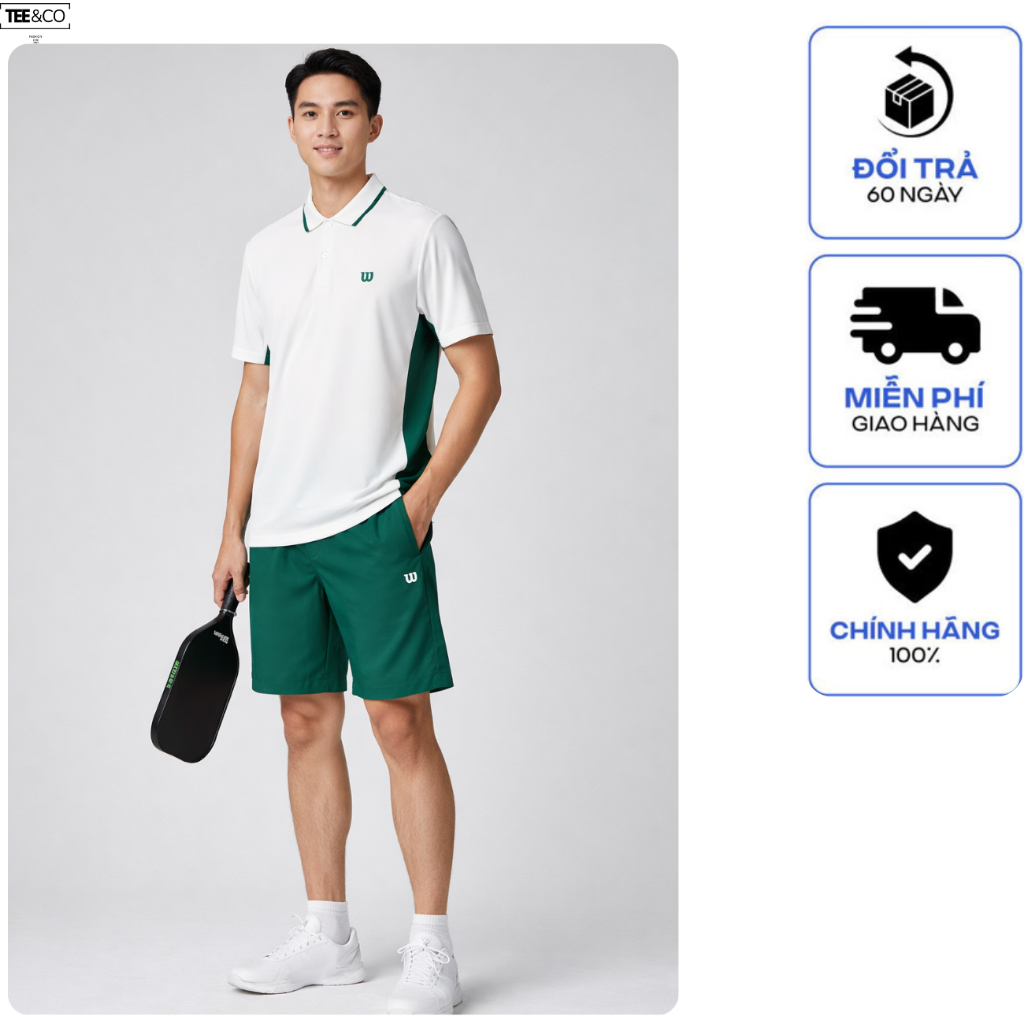 (Tặng Kèm Tất) Set Polo Thể Thao Pickleball WILSON Unisex Cao Cấp  Áo Polo + Quần Short Vải Mát Thoá