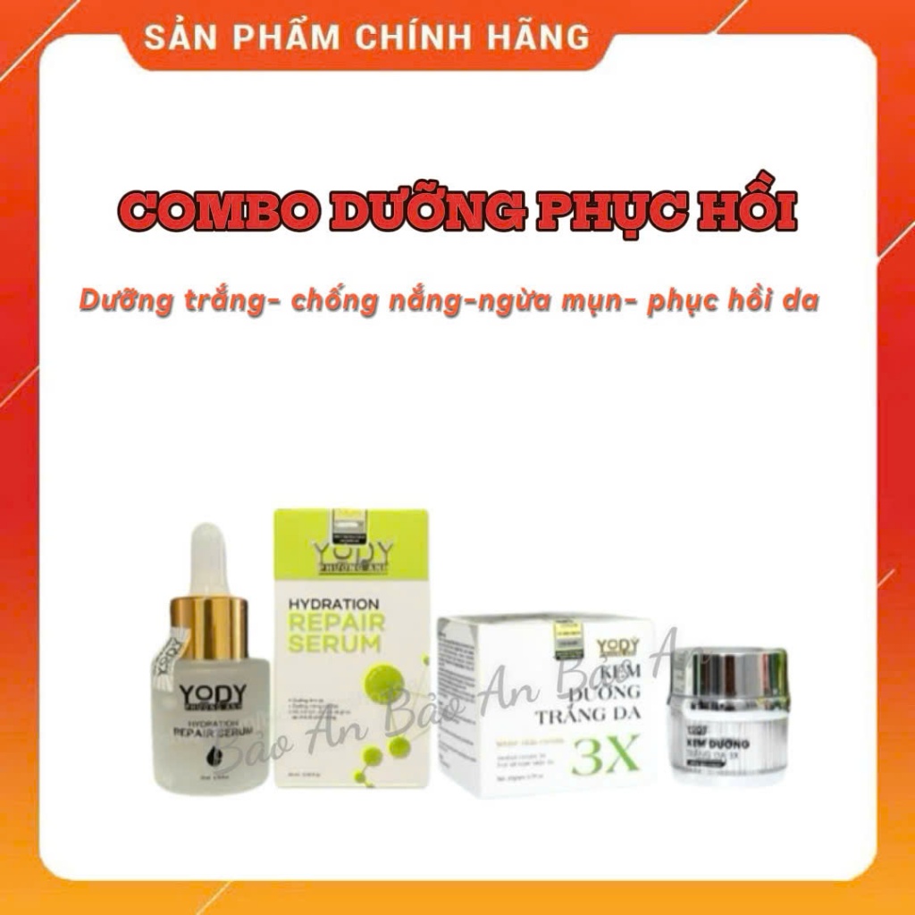 COMBO PHỤC HỒI TRẮNG DA 3X YODY PHƯƠNG ANH (Kem 3X + serum phục hồi Phương Anh)