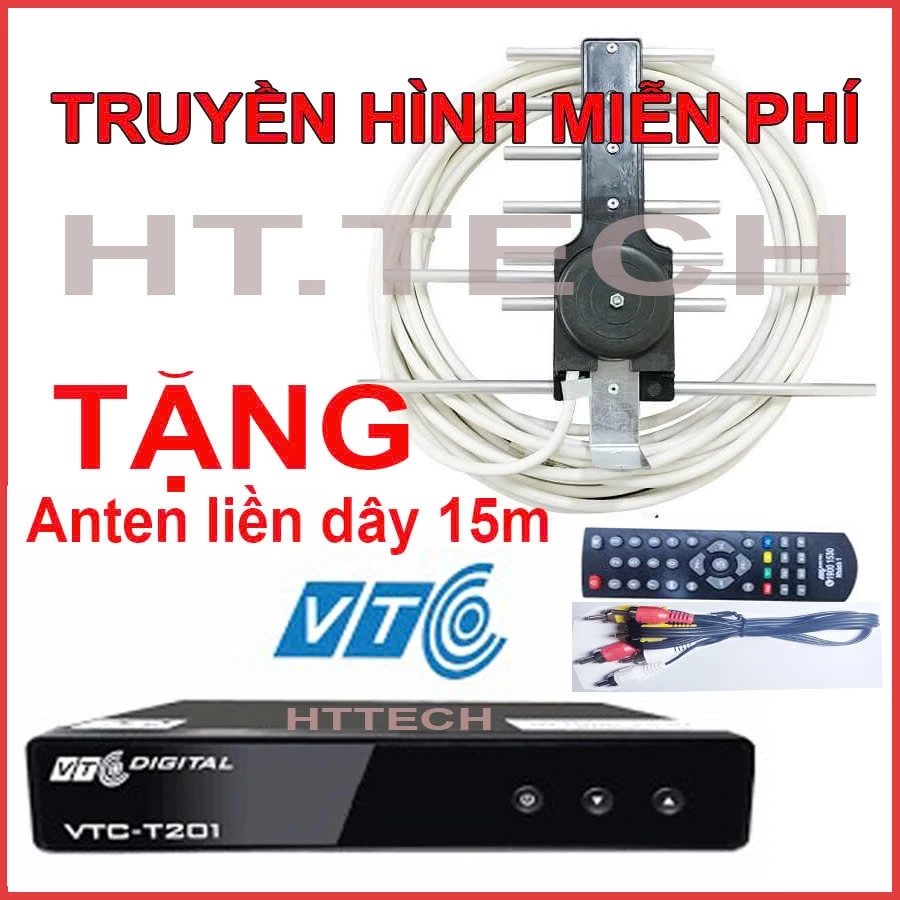 đầu thu truyền hình số mặt đất DVB T2 VTC T201 tăng anten kèm dây 15m