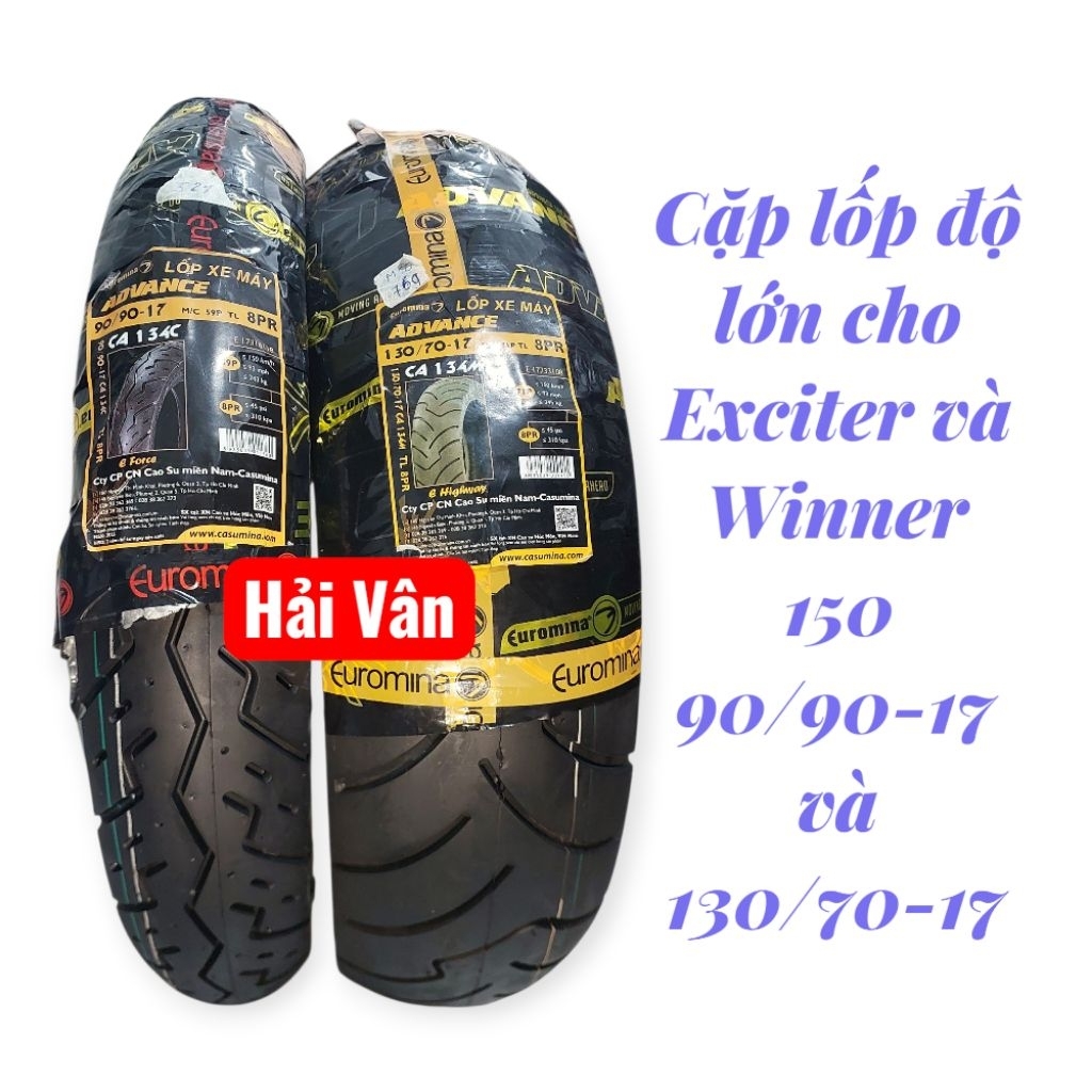 Cặp lốp Gsx 150, 90/90-17 và 130/70-17 Euromina lốp không sử dụng săm, hàng xuất khẩu .