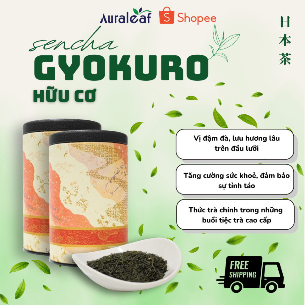 Trà Sencha Gyokuro Hữu Cơ Nhật Bản Auraleaf 80g – Trà Lá Giàu EGCG, Hỗ Trợ Đốt Mỡ & Tim Mạch Khỏe