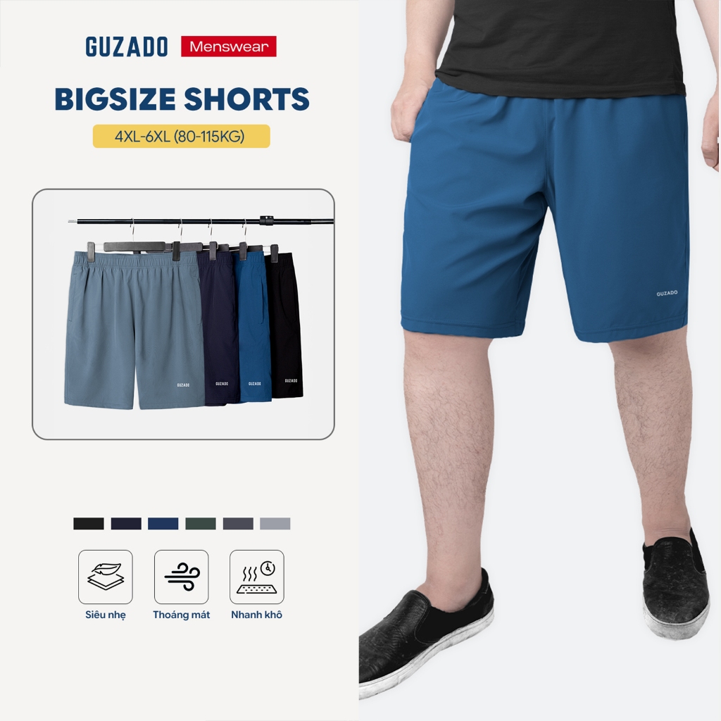 Quần Short Nam Cạp Chun Bigsize Vải Mềm, Form Rộng, Thoải Mái Vận Động GUZADO GSR07
