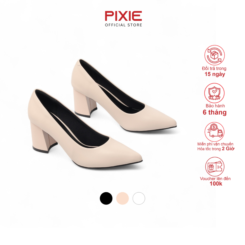 Giày Cao Gót 7cm Đế Vuông Mũi Nhọn Basic Pixie P159