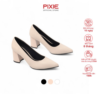 Giày Cao Gót 7cm Đế Vuông Mũi Nhọn Basic Pixie P159
