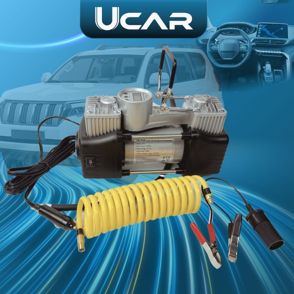Máy bơm lốp ô tô 2 xilanh UCAR U-3S mạnh mẽ, có đồng hồ hiển thị kỹ thuật số, 2 xi lanh 30mm