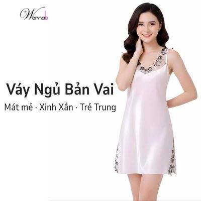 Đầm ngủ lụa WANNABE váy ngủ cổ phối ren hoa mềm mại mang lại nét nhẹ nhàng cho người mặc DNS04