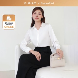  Áo sơ mi nữ GUMAC basic cơ bản lụa trắng đen hồng thiết kế tay dài phối nút  BAE00003 
