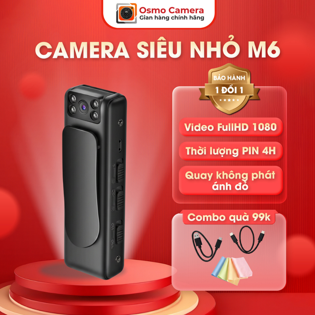 Camera Siêu Bé M6 Không Dây, Cam Mini Giấu Kín, Quay 1080 Hồng Ngoại, Xoay 90 Độ, Ghi Âm