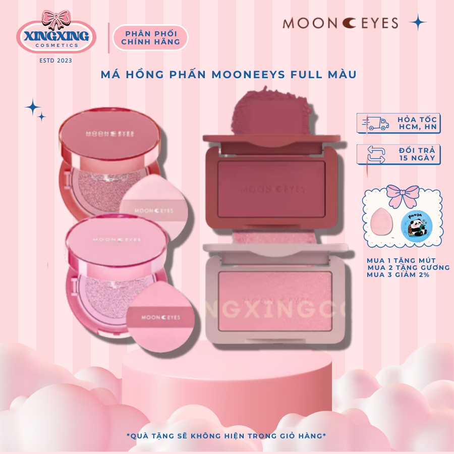 [MUA 3 GIẢM 2%] MOONEYES Phấn má hồng Moon eyes Chính Hãng 60 Màu Matte Blush phấn má mịn lì Tự Nhiên Lâu Trôi 6.5g XIN