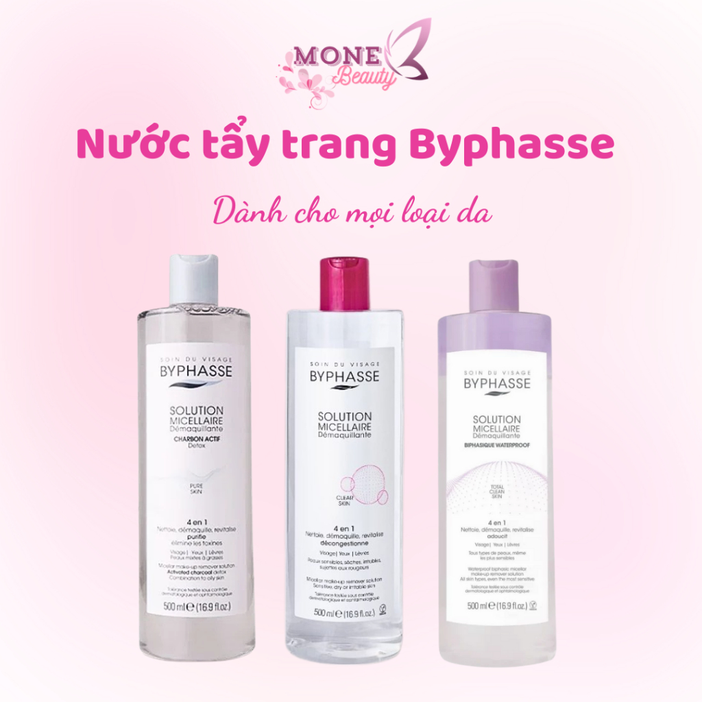 Nước tẩy trang Byphasse mọi loại da / than hoạt tính Byphasse 500ml dành cho mọi loại da