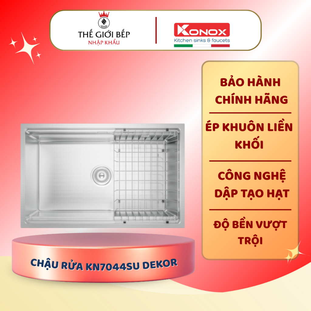 Chậu rửa bát 2 hố Konox KN7044SU Dekor – Thiết kế sang trọng, bền bỉ