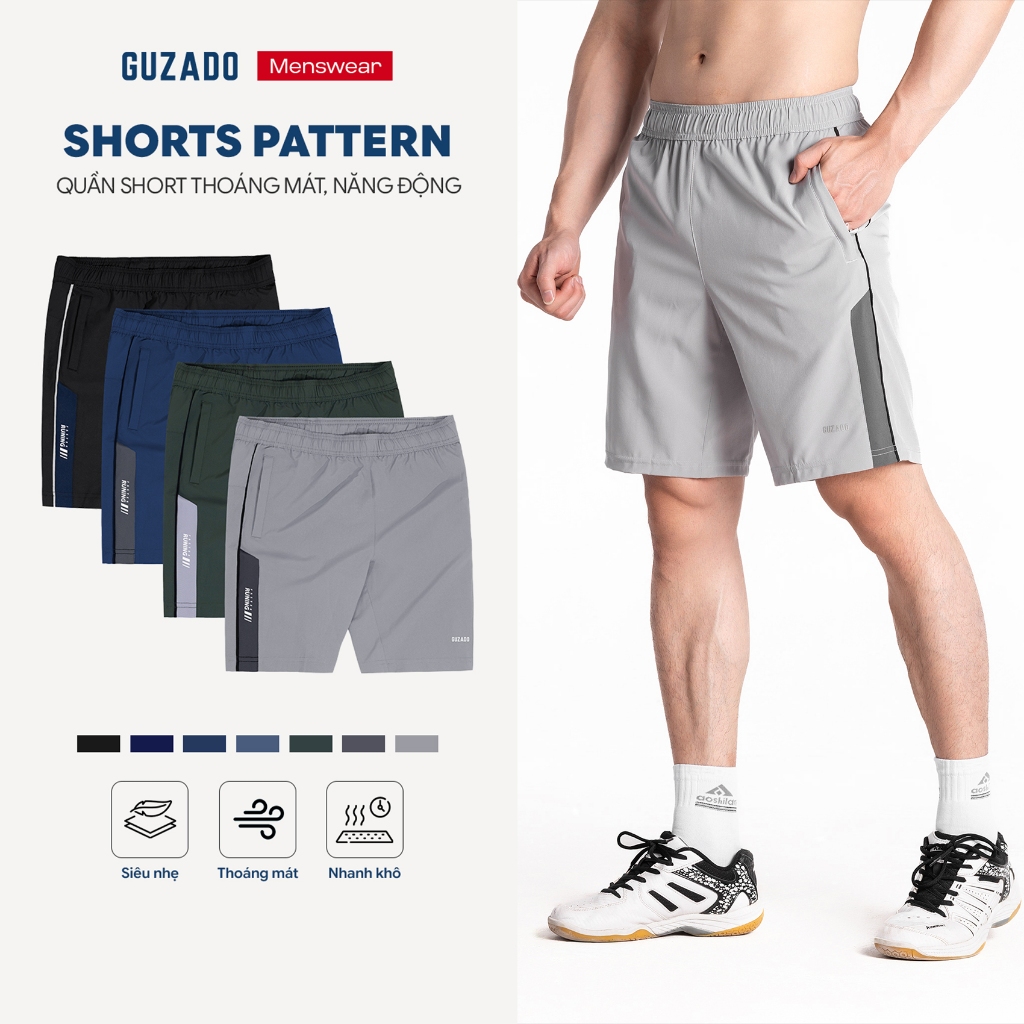 Quần Short Nam GUZADO Vải Gió Thể Thao Mỏng Nhẹ Thoáng Khí Vận Động Thoải Mái GSR08-GASR25S008