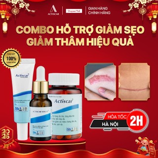  Combo Hỗ trợ làm Mờ Sẹo actiscar gồm kem sẹo serum bôi sẹo và viên uống hỗ trợ Làm Mờ Sẹo Rỗ Lồi Lõm 20ml 