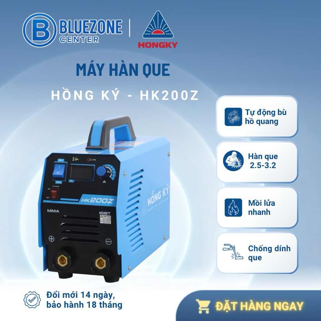 Máy hàn que Hồng Ký chống giật, chống dính que, mồi lửa nhanh 200A HK200Z