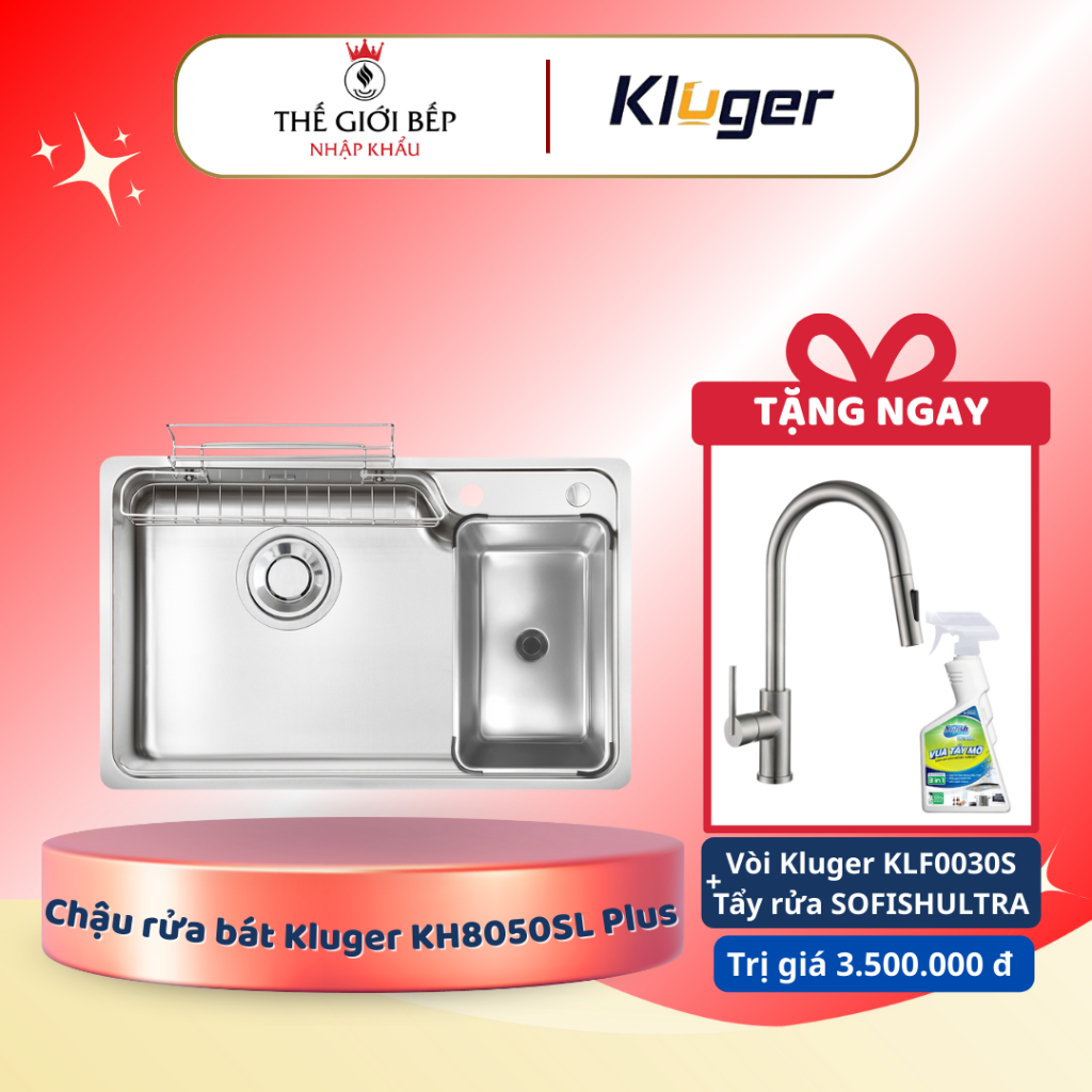 [TẶNG VÒI] Chậu rửa bát Kluger KH8050SL Plus HARU Series Inox 304 POSCO
