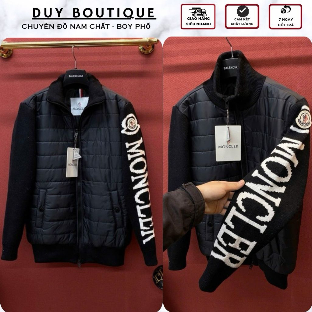 Áo Khoác Phao Tay Len Phối Chữ Dệt MONCLER Quét Chip Cao Cấp - Áo Phao Nam Chuyện Tranh CỰc Chất
