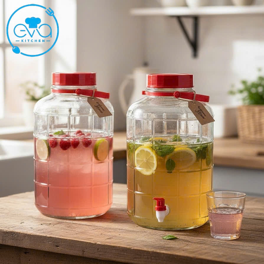 Bình Ngâm Rượu Thủy Tinh 10L Nắp Đỏ QX10L Có Vòi Và Không Vòi Cao Cấp