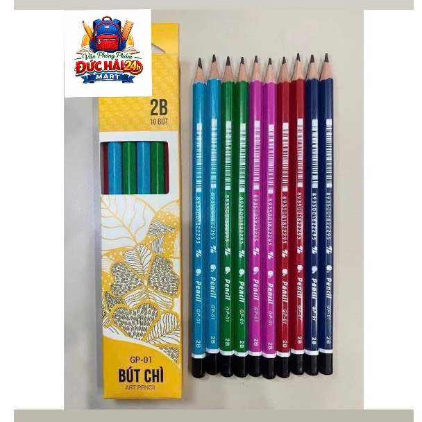 Hộp 10 bút chì 2b Thiên Long GP-01 mẫu mới, bút chì 2b nhiều màu sắc đẹp