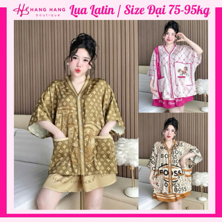  Đồ ngủ nữ bigsize cỡ đại 75-95kg pijama đùi ngắn tay dơi cổ y lụa latin mịn mát 95CC03 đồ bộ nữ đồ mặc nhà sang chảnh 