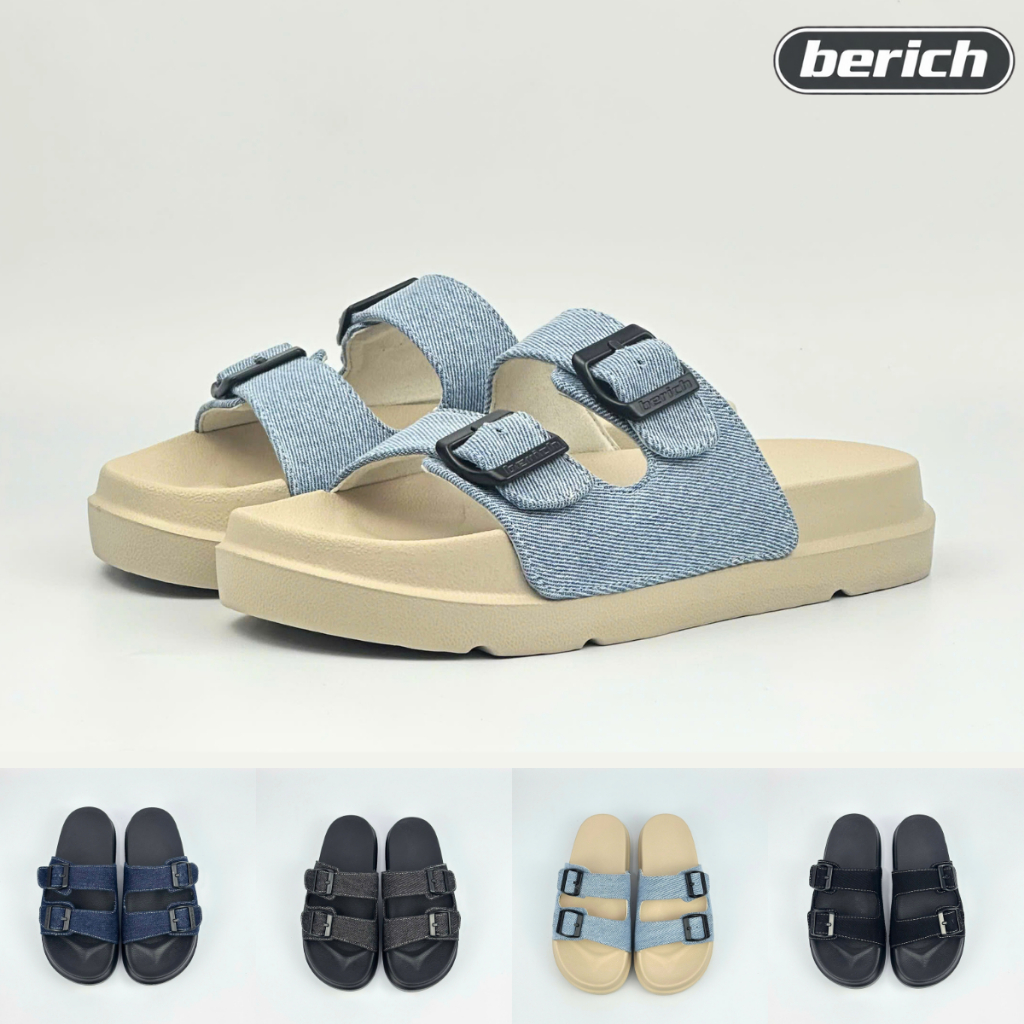Berich Dép Nam Nữ Unisex Berich Dép Lê Quai Ngang Vải Denim Jean Có Khoá Đế Bằng Êm Đẹp Bền JEAN25