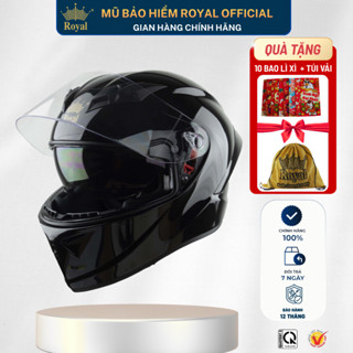  Mũ nón bảo hiểm Fullface Royal M266 dòng 2 kính chính hãng cao cấp đen trơn-  moto phượt trùm đầu 