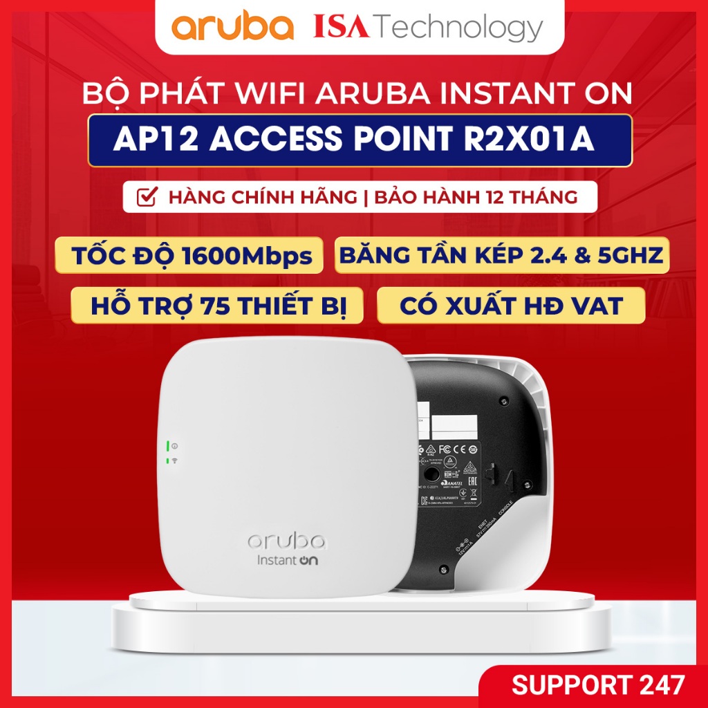 Aruba Instant On AP12 - R2X01A bộ phát wifi băng tần kép chuẩn AC tốc độ 1600Mbsp chịu tải 75 user