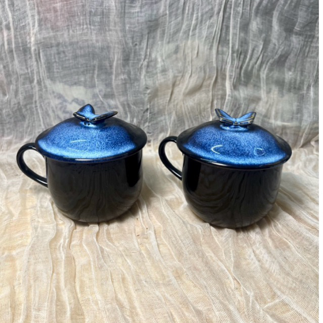 HANA HOUSE Cặp Cốc Gốm Nắp Thủ Công - Phong Cách Nhật