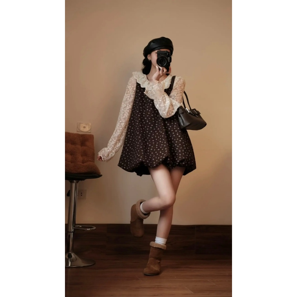 ÁO REN HOA NỔI CỔ BÈO TAY BỒNG ÁO SƠ MI REN HOA NỔI CỔ BÈO 2 LỚP TAY BỒNG STYLE KOREA - DÀNH CHO NỮ | BigBuy360 - bigbuy360.vn