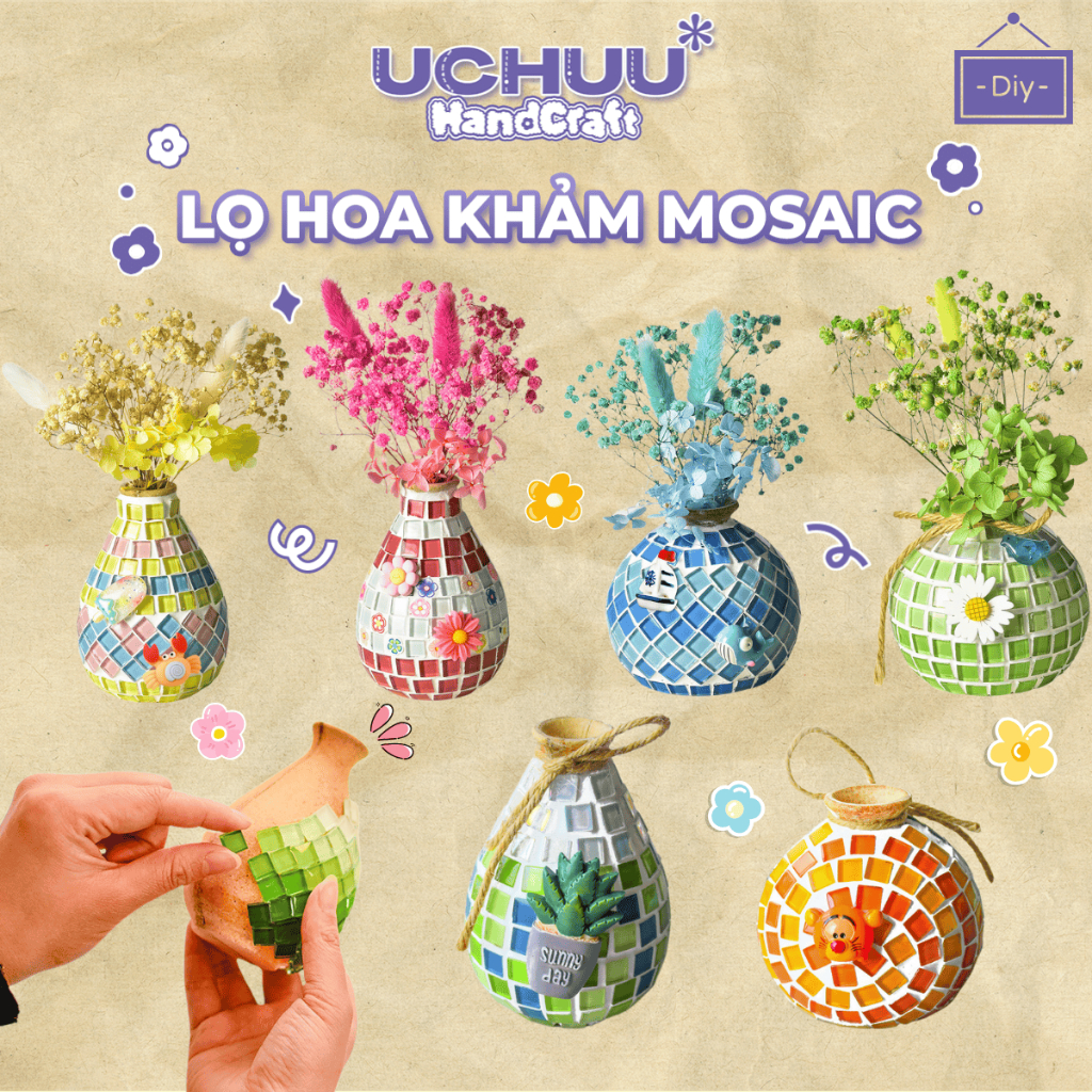 Lọ Hoa Khảm Mosaic DIY UCHUU HANDCRAFT Bộ Kit Thủ Công Làm Bình Cắm Hoa Để Bàn Decor, Quà Handmade