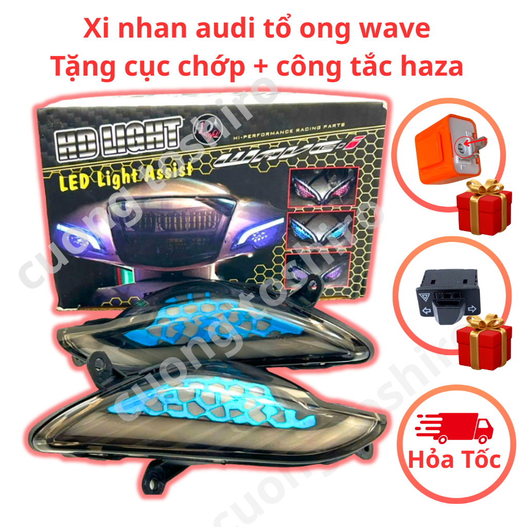 xi nhan led audi tổ ong demi xe wave lắp cho wave a 100, 110 wave s100 wave rs100 bảo hành 1 năm