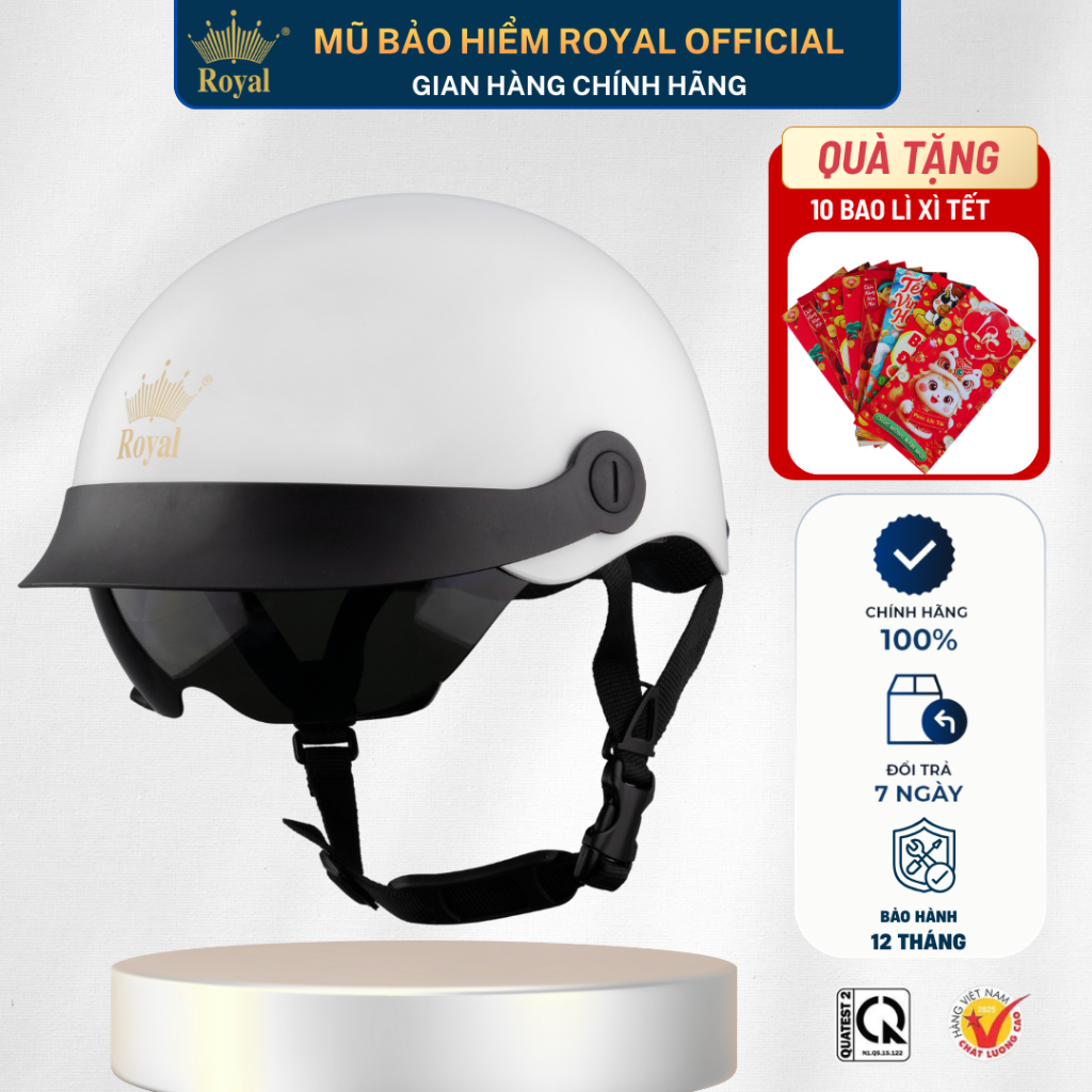 Mũ Bảo Hiểm Royal Nửa Đầu Chính Hãng M579K Kính Che Chắn Tốt, Nón Bảo Hiểm Royal Hợp Nam Nữ Tiện Lợi