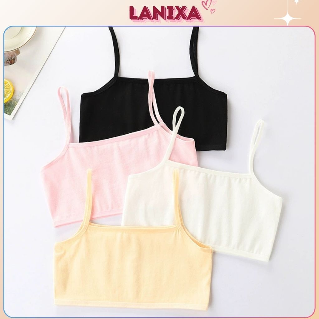 Áo lá bé gái tuổi dậy thì 8-15 tuổi -  Áo lót học sinh cotton mềm mại thấm hút 2 dây mảnh basic B032