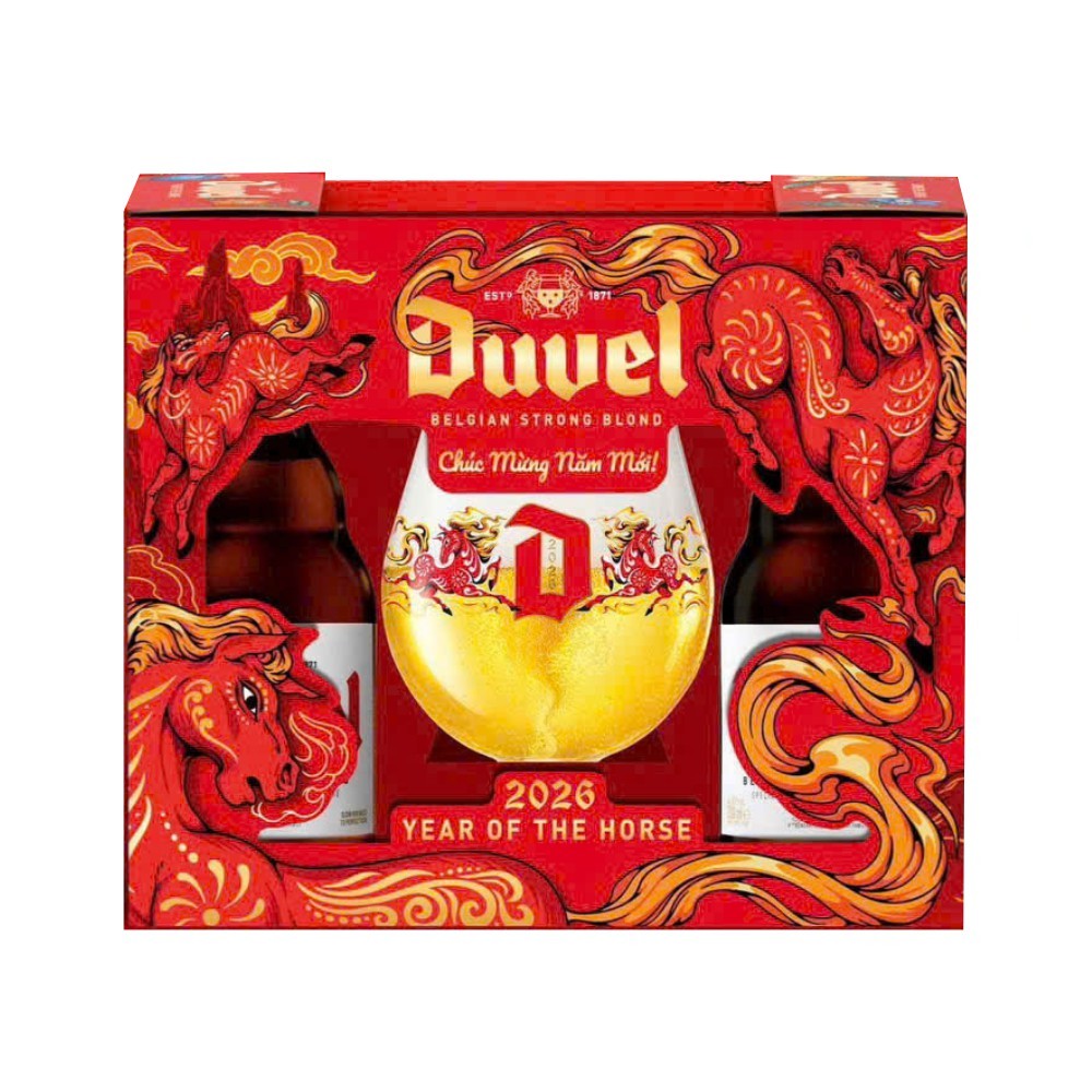 Sét 4 chai Bia Duvel 8,5% Bỉ – chai 330ml + ly
