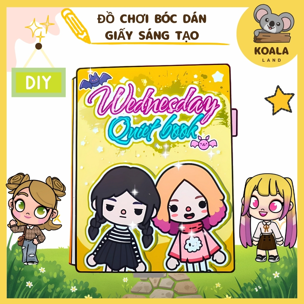 Đồ chơi giấy ngồi nhà búp bê, đồ chơi giấy tocaboca Wednesday And Enid In Quiet, ngôi nhà kuromi