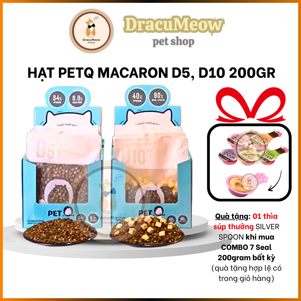 (Seal 200gr) Hạt PETQ MACARON D5, D10 cho mèo - Thức ăn hạt có dầu cá, chất xơ, không muối, ngũ cốc