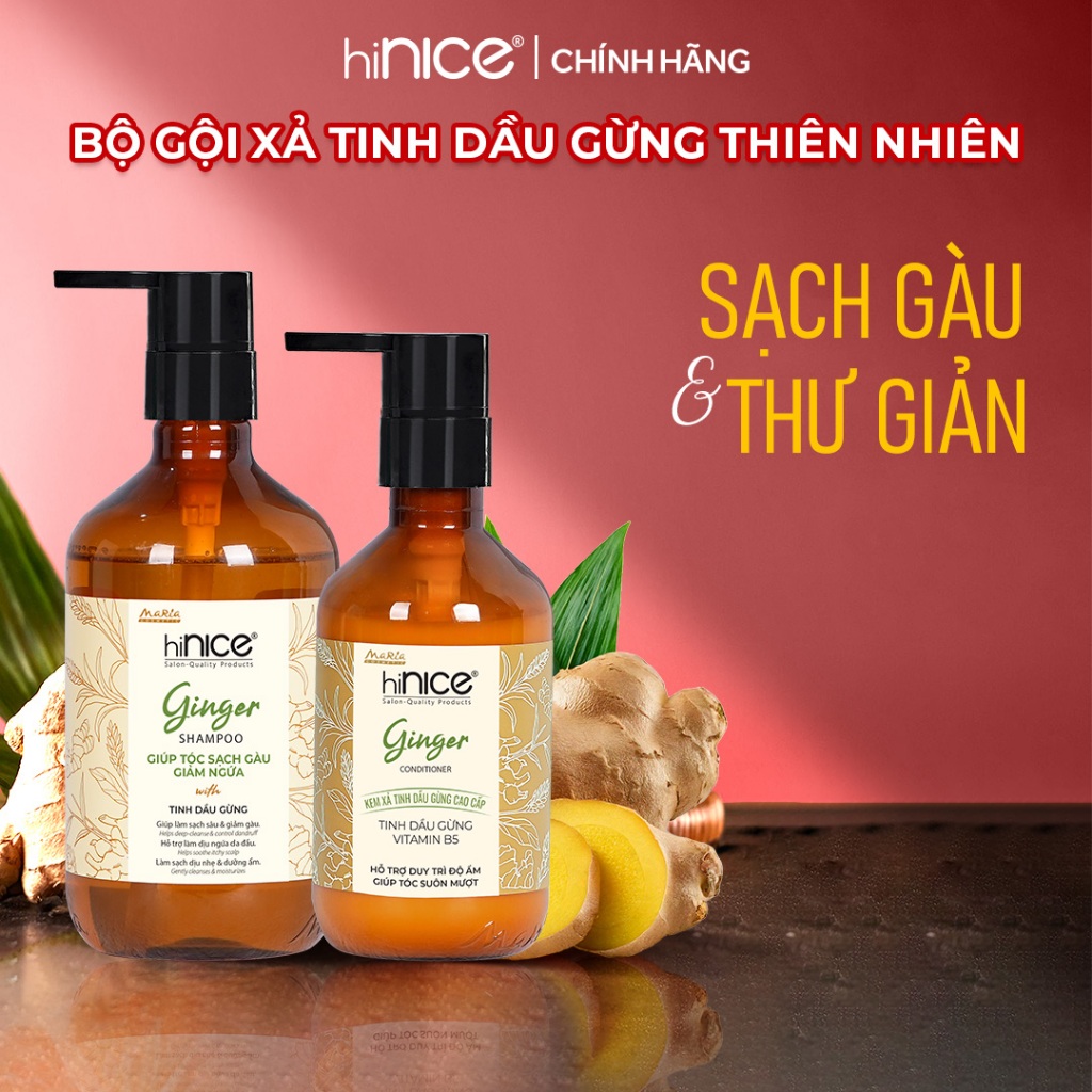 Bộ Gội Xả Tinh Dầu Gừng Thiên Nhiên hiNICE Ginger Hỗ Trợ Phục Hồi Tóc Khô Xơ, Sạch Gàu