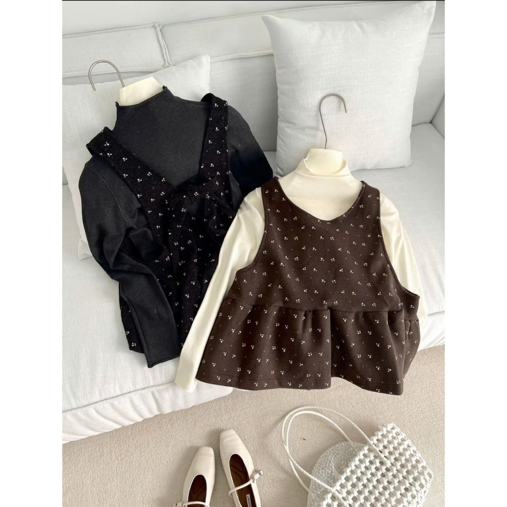 ÁO YẾM DẠ ÉP HOA NHÍ CỘT NƠ DÁNG XÒE MẶC ĐƯỢC 2 KIẾU ÁO YẾM HOA NHÍ VINTAGE - DÀNH CHO NỮ | BigBuy360 - bigbuy360.vn