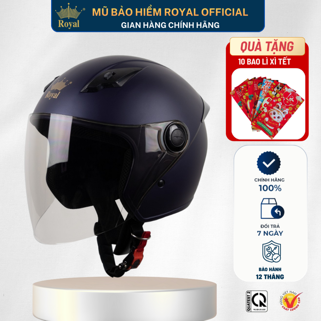 Mũ Bảo Hiểm 3/4 Royal Chính Hãng M134C Có Kính, Nón Bảo Hiểm Royal Chính Hãng Bảo Hành 12 Tháng Phù 