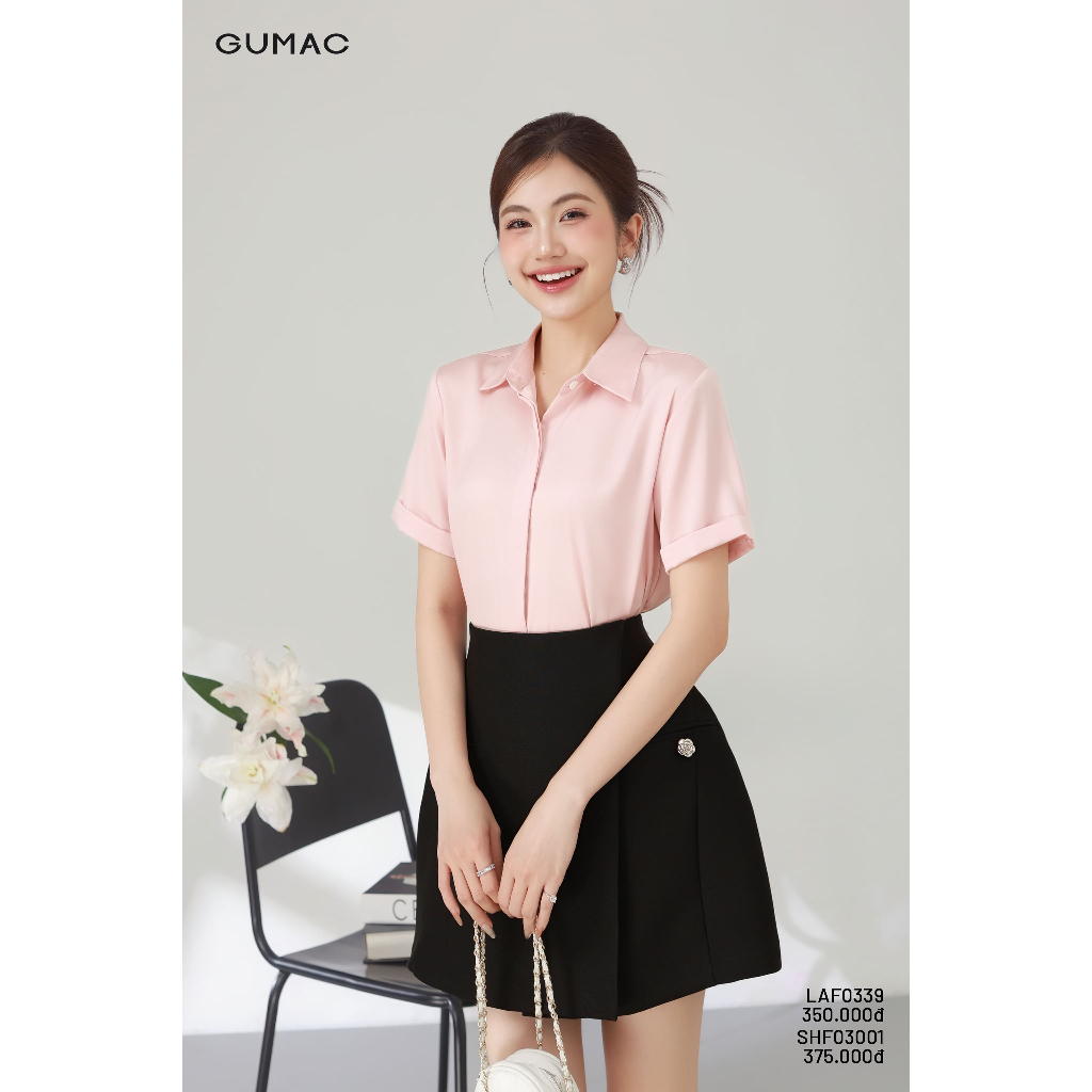 Áo Sơ Mi Nữ GUMAC - Công Sở Tay Ngắn Nẹp Đôi Giấu Nút Lai Lật Đứng Form Chất Lụa Dày Dặn Cao Cấp LAF0339  | BigBuy360 - bigbuy360.vn