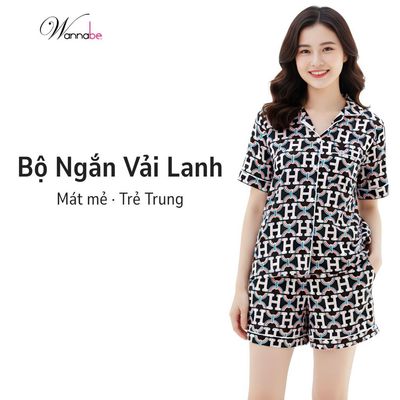 Đồ bộ mặc nhà WANNABE bộ đùi nữ vải lanh kiểu dáng áo pyjamas quần short trẻ trung năng động BSC19