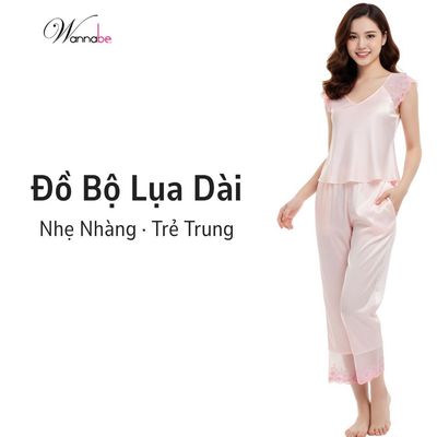 Đồ bộ mặc nhà lụa WANNABE bộ đồ lụa quần dài phối áo tay ren hoa nhẹ nhàng quý phái BDS06